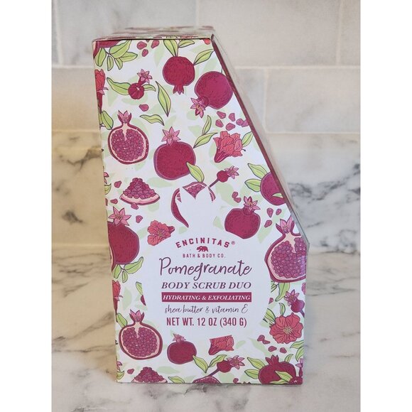 Encinitas Pomegranate Body Scrub Duo Hydrating & Exfoliating Set With Mesh Puff - Picture 3 of 4